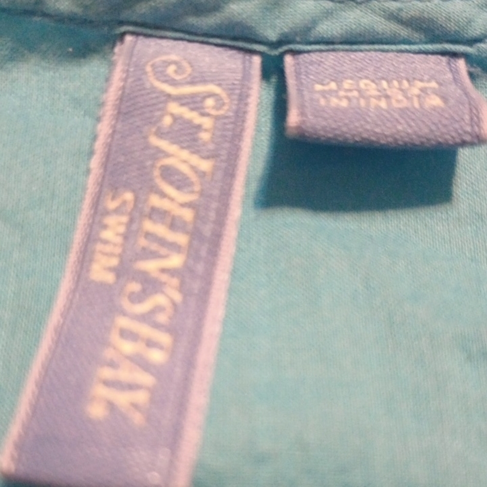 St. John's Bay Teal Long Sleeve Embroidered Top with White Embroidery - Picture 4 of 5